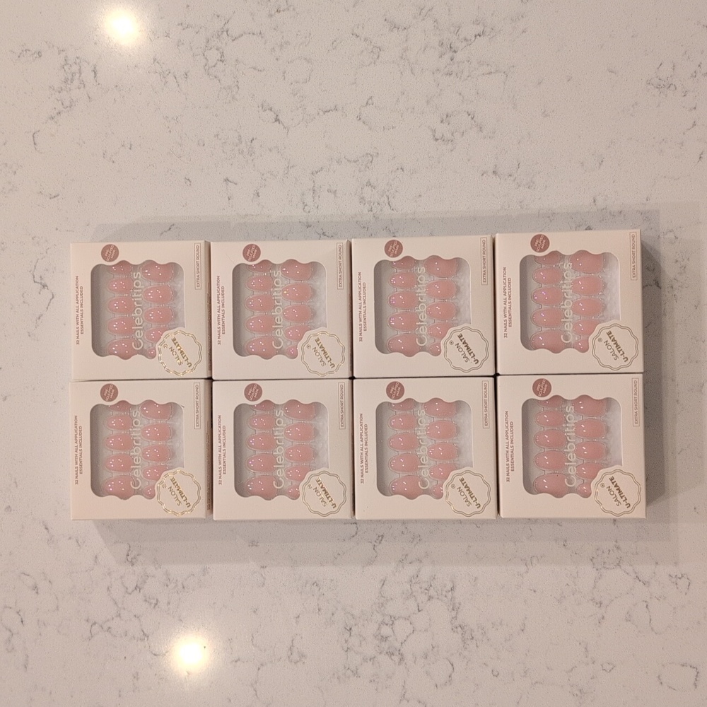 New Lot 9 Celebritips Salon Ultimate Press-On Nails Clean Pink Celebrity Tips